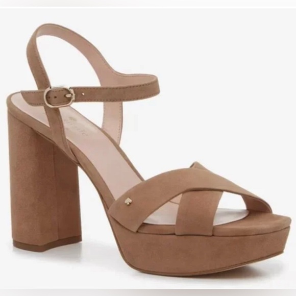 Kate Spade Tan Delphi Platform Block Heeled Sandals Open Toe Ankle Strap Sz 9.5B - Picture 1 of 7